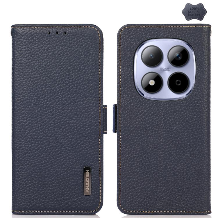 KHAZNEH Side-Magnetic Litchi Genuine Leather RFID Phone Case, For Redmi A7 Pro 171mm / Poco C85x 5G, For Redmi Turbo 5 Max 5G / Poco X8 Pro Max 5G, For Redmi Turbo 5 5G / Poco X8 Pro 5G, For Redmi Note 15 Pro+ 5G Global 163.3mm                         ...
