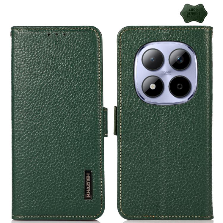 KHAZNEH Side-Magnetic Litchi Genuine Leather RFID Phone Case, For Redmi A7 Pro 171mm / Poco C85x 5G, For Redmi Turbo 5 Max 5G / Poco X8 Pro Max 5G, For Redmi Turbo 5 5G / Poco X8 Pro 5G, For Redmi Note 15 Pro+ 5G Global 163.3mm                         ...