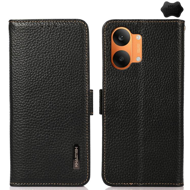KHAZNEH Side-Magnetic Litchi Genuine Leather RFID Phone Case, For Redmi Note 17 4G Global 171mm, For Redmi A7 Pro 171mm / Poco C85x 5G, For Redmi Turbo 5 Max 5G / Poco X8 Pro Max 5G, For Redmi Turbo 5 5G / Poco X8 Pro 5G                                ...