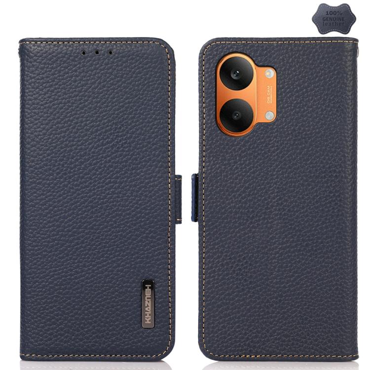 KHAZNEH Side-Magnetic Litchi Genuine Leather RFID Phone Case, For Redmi Note 17 4G Global 171mm, For Redmi A7 Pro 171mm / Poco C85x 5G, For Redmi Turbo 5 Max 5G / Poco X8 Pro Max 5G, For Redmi Turbo 5 5G / Poco X8 Pro 5G                                ...