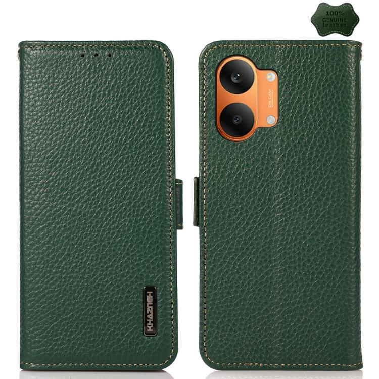 KHAZNEH Side-Magnetic Litchi Genuine Leather RFID Phone Case, For Redmi Note 17 4G Global 171mm, For Redmi A7 Pro 171mm / Poco C85x 5G, For Redmi Turbo 5 Max 5G / Poco X8 Pro Max 5G, For Redmi Turbo 5 5G / Poco X8 Pro 5G                                ...