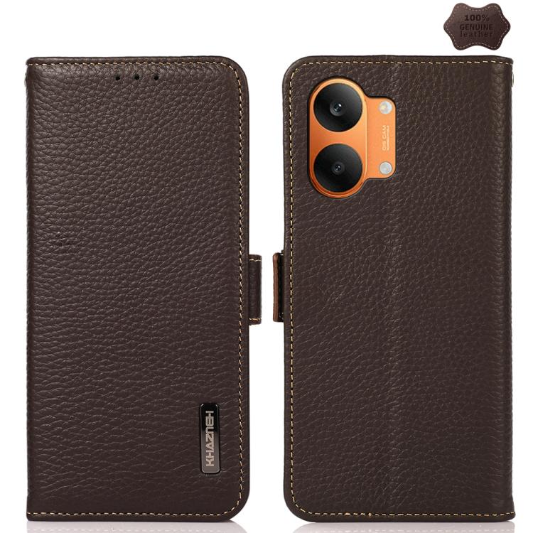 KHAZNEH Side-Magnetic Litchi Genuine Leather RFID Phone Case, For Redmi Note 17 4G Global 171mm, For Redmi A7 Pro 171mm / Poco C85x 5G, For Redmi Turbo 5 Max 5G / Poco X8 Pro Max 5G, For Redmi Turbo 5 5G / Poco X8 Pro 5G                                ...