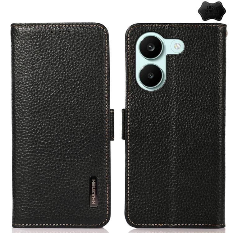 KHAZNEH Side-Magnetic Litchi Genuine Leather RFID Phone Case, For Redmi Note 17 4G Global 171mm, For Redmi A7 Pro 171mm / Poco C85x 5G, For Redmi Turbo 5 Max 5G / Poco X8 Pro Max 5G, For Redmi Turbo 5 5G / Poco X8 Pro 5G                                ...