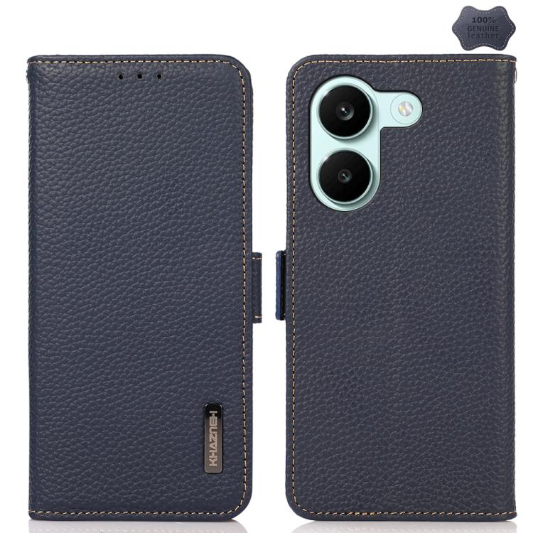 KHAZNEH Side-Magnetic Litchi Genuine Leather RFID Phone Case, For Redmi Note 17 4G Global 171mm, For Redmi A7 Pro 171mm / Poco C85x 5G, For Redmi Turbo 5 Max 5G / Poco X8 Pro Max 5G, For Redmi Turbo 5 5G / Poco X8 Pro 5G                                ...
