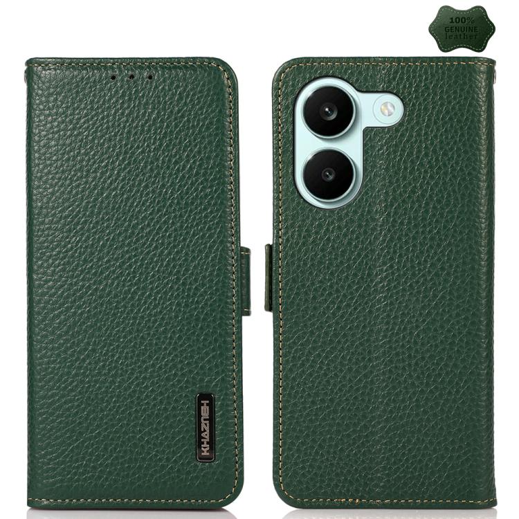 KHAZNEH Side-Magnetic Litchi Genuine Leather RFID Phone Case, For Redmi Note 17 4G Global 171mm, For Redmi A7 Pro 171mm / Poco C85x 5G, For Redmi Turbo 5 Max 5G / Poco X8 Pro Max 5G, For Redmi Turbo 5 5G / Poco X8 Pro 5G                                ...