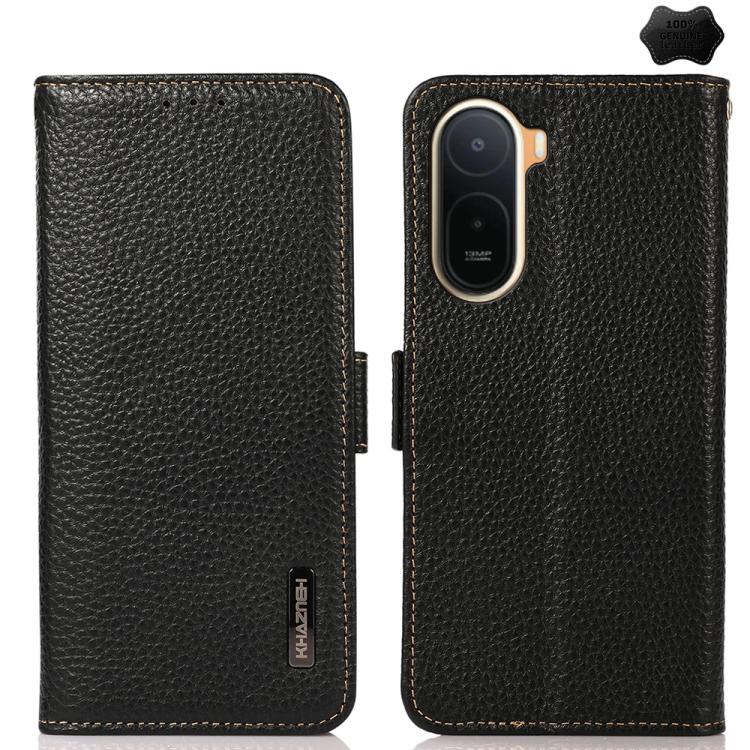 KHAZNEH Side-Magnetic Litchi Genuine Leather RFID Phone Case, For Redmi Note 17 4G Global 171mm, For Redmi A7 Pro 171mm / Poco C85x 5G, For Redmi Turbo 5 Max 5G / Poco X8 Pro Max 5G, For Redmi Turbo 5 5G / Poco X8 Pro 5G                                ...