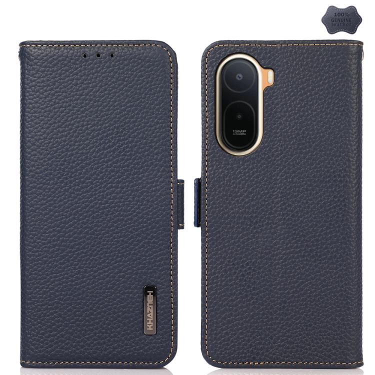 KHAZNEH Side-Magnetic Litchi Genuine Leather RFID Phone Case, For Redmi Note 17 4G Global 171mm, For Redmi A7 Pro 171mm / Poco C85x 5G, For Redmi Turbo 5 Max 5G / Poco X8 Pro Max 5G, For Redmi Turbo 5 5G / Poco X8 Pro 5G                                ...