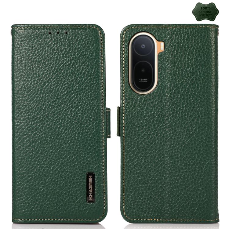 KHAZNEH Side-Magnetic Litchi Genuine Leather RFID Phone Case, For Redmi Note 17 4G Global 171mm, For Redmi A7 Pro 171mm / Poco C85x 5G, For Redmi Turbo 5 Max 5G / Poco X8 Pro Max 5G, For Redmi Turbo 5 5G / Poco X8 Pro 5G                                ...