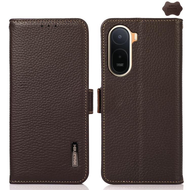 KHAZNEH Side-Magnetic Litchi Genuine Leather RFID Phone Case, For Redmi Note 17 4G Global 171mm, For Redmi A7 Pro 171mm / Poco C85x 5G, For Redmi Turbo 5 Max 5G / Poco X8 Pro Max 5G, For Redmi Turbo 5 5G / Poco X8 Pro 5G                                ...