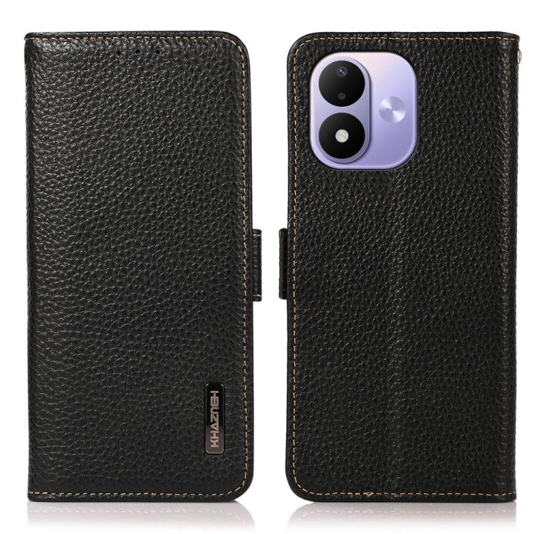 KHAZNEH Side-Magnetic Litchi Genuine Leather RFID Phone Case, For Redmi Note 17 4G Global 171mm, For Redmi A7 Pro 171mm / Poco C85x 5G, For Redmi Turbo 5 Max 5G / Poco X8 Pro Max 5G, For Redmi Turbo 5 5G / Poco X8 Pro 5G                                ...
