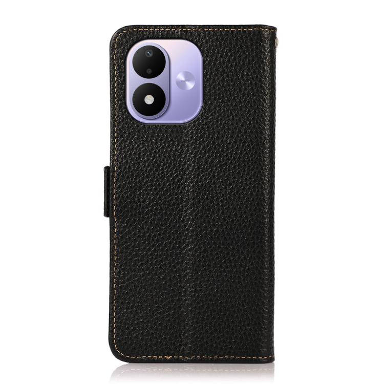 KHAZNEH Side-Magnetic Litchi Genuine Leather RFID Phone Case, For Redmi Note 17 4G Global 171mm, For Redmi A7 Pro 171mm / Poco C85x 5G, For Redmi Turbo 5 Max 5G / Poco X8 Pro Max 5G, For Redmi Turbo 5 5G / Poco X8 Pro 5G                                ...