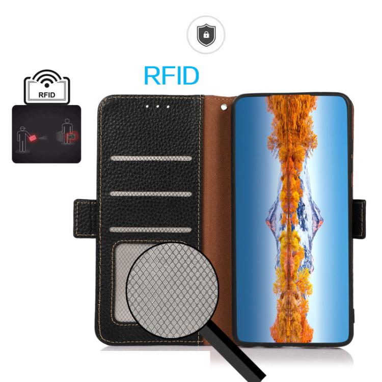 KHAZNEH Side-Magnetic Litchi Genuine Leather RFID Phone Case, For Redmi Note 17 4G Global 171mm, For Redmi A7 Pro 171mm / Poco C85x 5G, For Redmi Turbo 5 Max 5G / Poco X8 Pro Max 5G, For Redmi Turbo 5 5G / Poco X8 Pro 5G                                ...