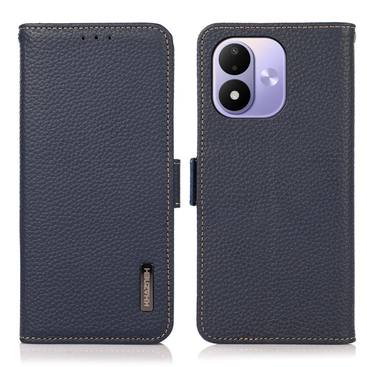 KHAZNEH Side-Magnetic Litchi Genuine Leather RFID Phone Case, For Redmi Note 17 4G Global 171mm, For Redmi A7 Pro 171mm / Poco C85x 5G, For Redmi Turbo 5 Max 5G / Poco X8 Pro Max 5G, For Redmi Turbo 5 5G / Poco X8 Pro 5G                                ...