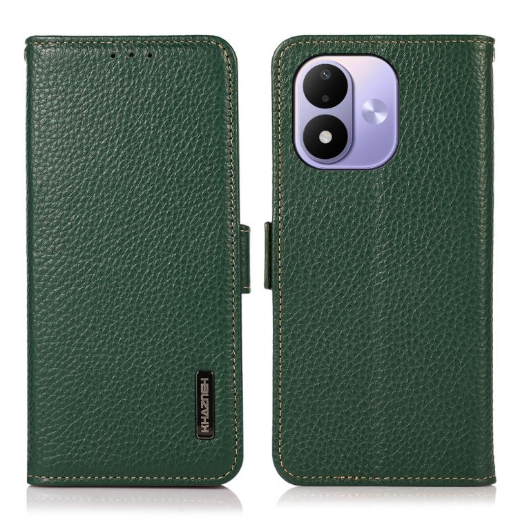KHAZNEH Side-Magnetic Litchi Genuine Leather RFID Phone Case, For Redmi Note 17 4G Global 171mm, For Redmi A7 Pro 171mm / Poco C85x 5G, For Redmi Turbo 5 Max 5G / Poco X8 Pro Max 5G, For Redmi Turbo 5 5G / Poco X8 Pro 5G                                ...