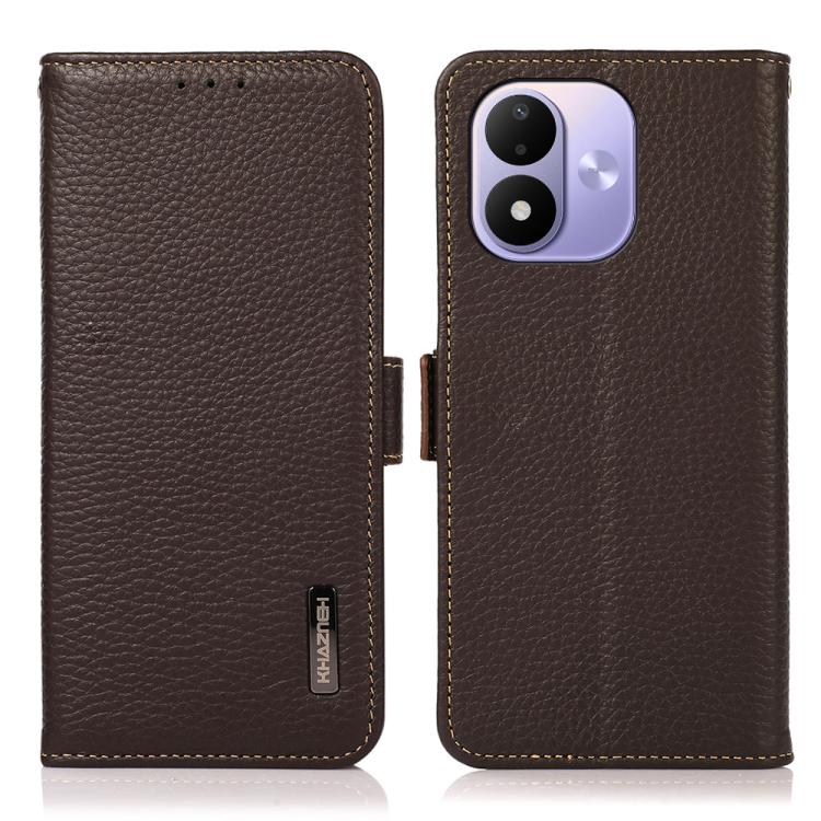 KHAZNEH Side-Magnetic Litchi Genuine Leather RFID Phone Case, For Redmi Note 17 4G Global 171mm, For Redmi A7 Pro 171mm / Poco C85x 5G, For Redmi Turbo 5 Max 5G / Poco X8 Pro Max 5G, For Redmi Turbo 5 5G / Poco X8 Pro 5G                                ...