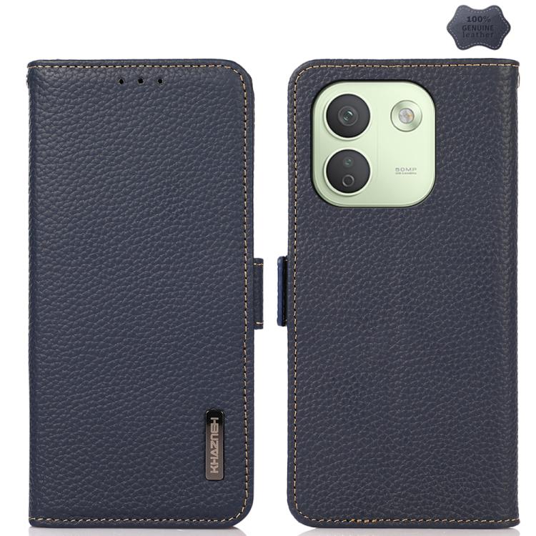 KHAZNEH Side-Magnetic Litchi Genuine Leather RFID Phone Case, For Redmi Note 17 4G Global 169.7mm, For Redmi Note 17 Pro+ 5G Global 163.4mm, For Redmi Note 17 Pro 5G Global 163.5mm, For Redmi K100 Pro Max/Poco F9 Ultra 5G                               ...