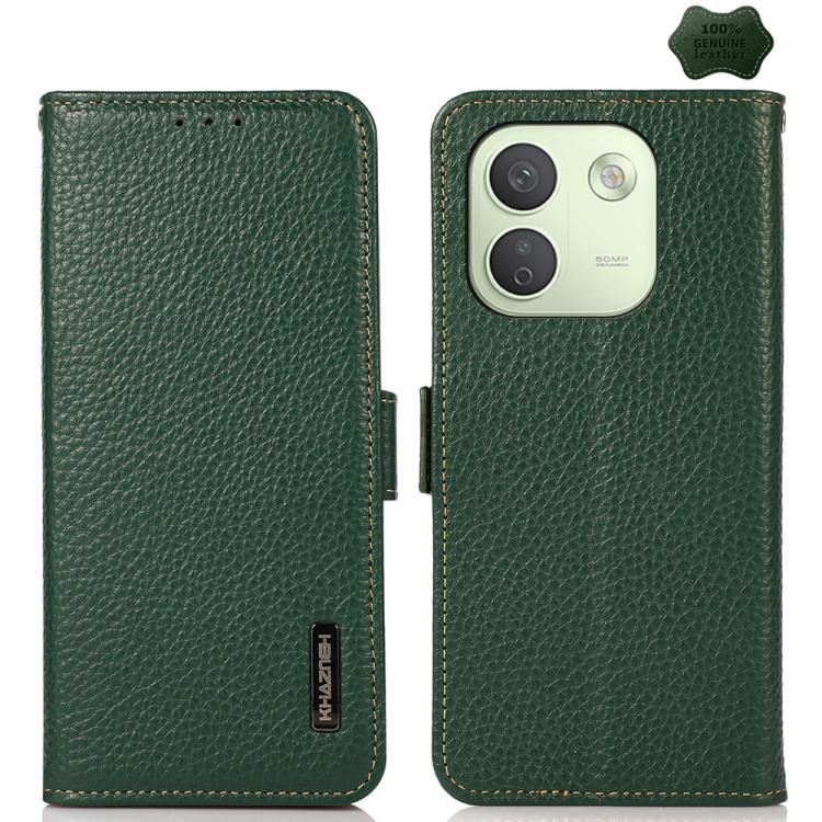 KHAZNEH Side-Magnetic Litchi Genuine Leather RFID Phone Case, For Redmi Note 17 4G Global 169.7mm, For Redmi Note 17 Pro+ 5G Global 163.4mm, For Redmi Note 17 Pro 5G Global 163.5mm, For Redmi K100 Pro Max/Poco F9 Ultra 5G                               ...