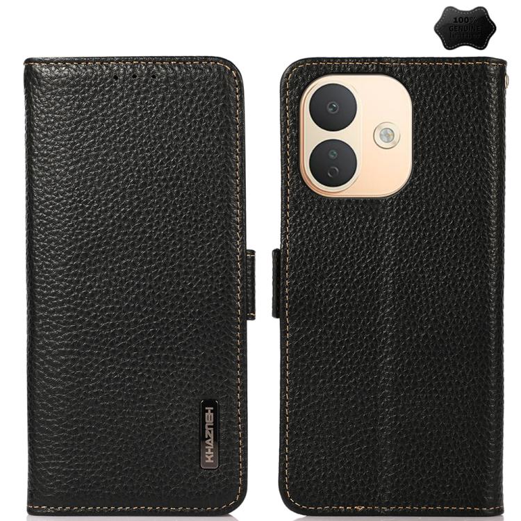 KHAZNEH Side-Magnetic Litchi Genuine Leather RFID Phone Case, For Redmi Note 17 4G Global 169.7mm, For Redmi Note 17 Pro+ 5G Global 163.4mm, For Redmi Note 17 Pro 5G Global 163.5mm, For Redmi K100 Pro Max/Poco F9 Ultra 5G                               ...