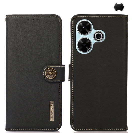 KHAZNEH Custer Texture RFID Genuine Leather Phone Case, For Redmi 13 4G