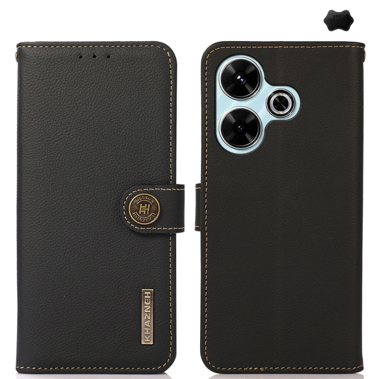 KHAZNEH Custer Texture RFID Genuine Leather Phone Case, For Redmi 14C 4G, For Redmi 13 4G