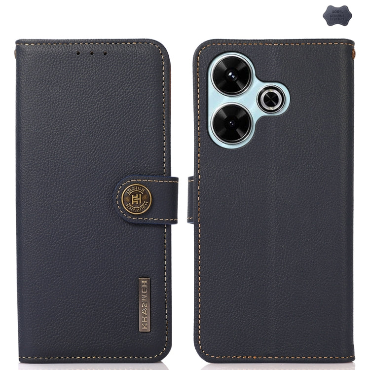 KHAZNEH Custer Texture RFID Genuine Leather Phone Case, For Redmi 14C 4G, For Redmi 13 4G