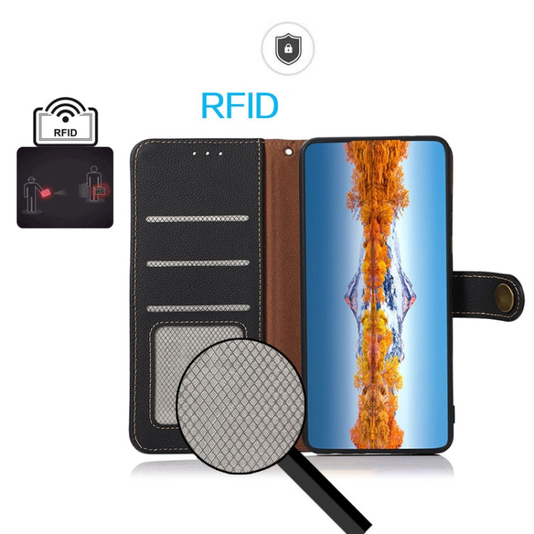 KHAZNEH Custer Texture RFID Genuine Leather Phone Case, For Redmi 14C 4G, For Redmi 13 4G