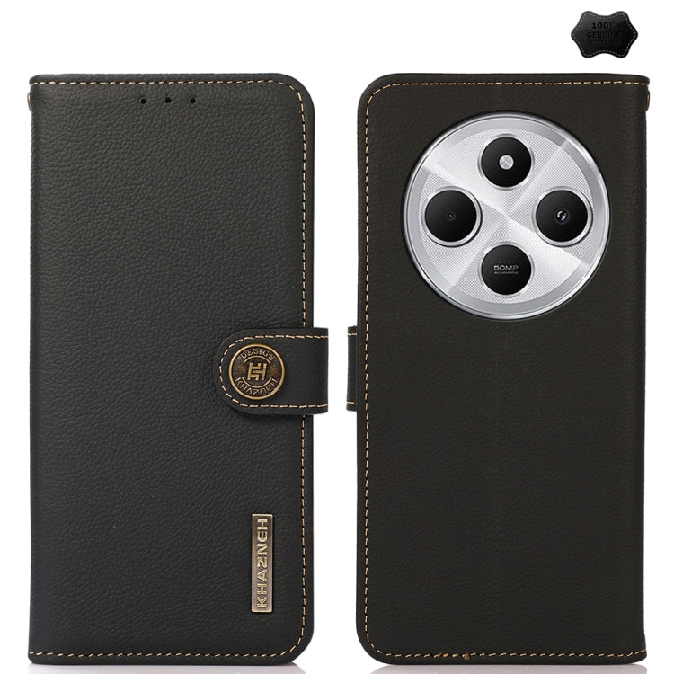 KHAZNEH Custer Texture RFID Genuine Leather Phone Case, For Redmi 14C 4G, For Redmi 13 4G