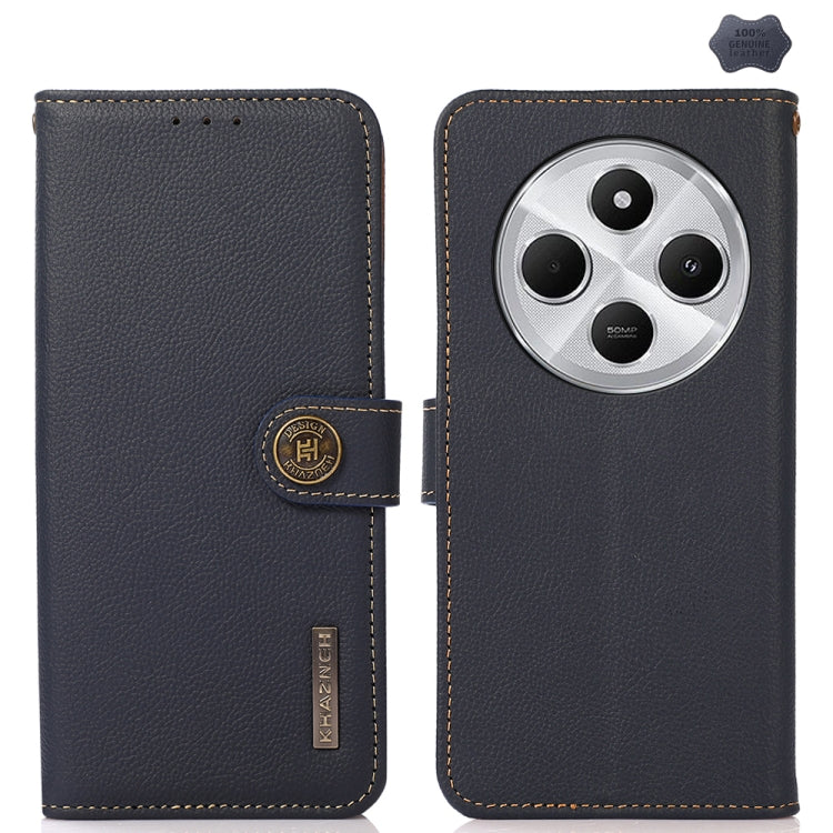 KHAZNEH Custer Texture RFID Genuine Leather Phone Case, For Redmi 14C 4G, For Redmi 13 4G