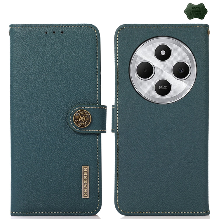 KHAZNEH Custer Texture RFID Genuine Leather Phone Case, For Redmi 14C 4G, For Redmi 13 4G