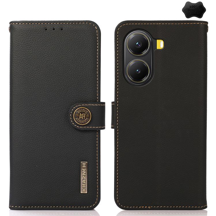 KHAZNEH Custer Texture RFID Genuine Leather Phone Case, For Redmi A7 Pro 171mm / Poco C85x 5G, For Redmi Turbo 5 Max / Poco X8 Pro Max, For Redmi Turbo 5 5G / Poco X8 Pro 5G, For Redmi Note 15 Pro+ 5G Global 163.3mm, For Redmi Note 15 5G Global 164mm  ...