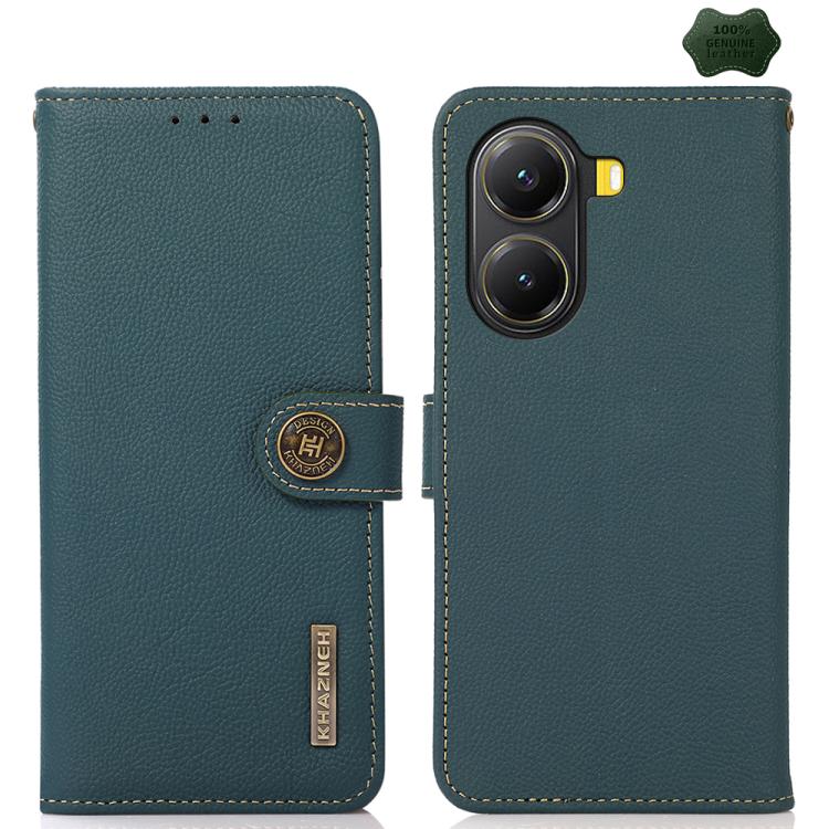 KHAZNEH Custer Texture RFID Genuine Leather Phone Case, For Redmi A7 Pro 171mm / Poco C85x 5G, For Redmi Turbo 5 Max / Poco X8 Pro Max, For Redmi Turbo 5 5G / Poco X8 Pro 5G, For Redmi Note 15 Pro+ 5G Global 163.3mm, For Redmi Note 15 5G Global 164mm  ...