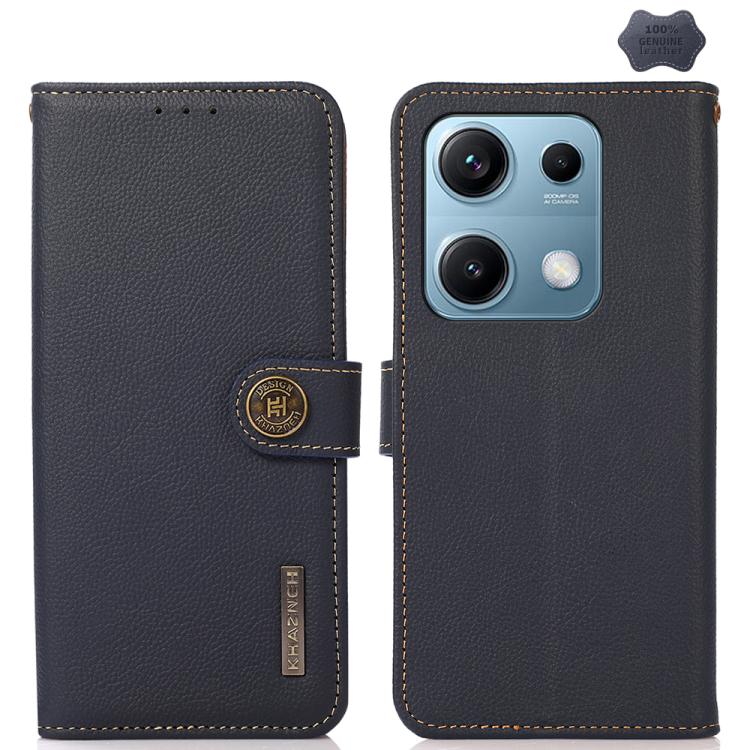 KHAZNEH Custer Texture RFID Genuine Leather Phone Case, For Redmi A7 Pro 171mm / Poco C85x 5G, For Redmi Turbo 5 Max / Poco X8 Pro Max, For Redmi Turbo 5 5G / Poco X8 Pro 5G, For Redmi Note 15 Pro+ 5G Global 163.3mm, For Redmi Note 15 5G Global 164mm  ...
