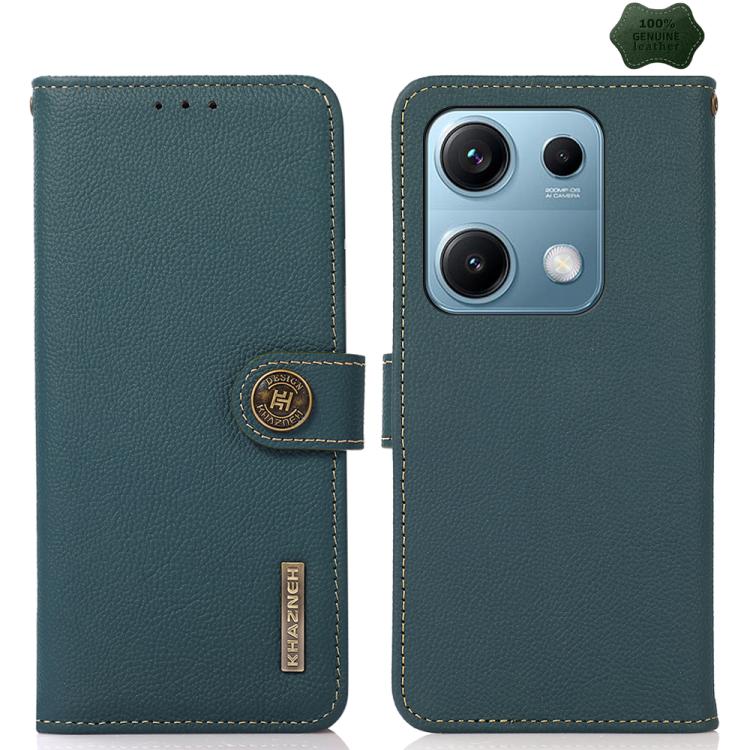 KHAZNEH Custer Texture RFID Genuine Leather Phone Case, For Redmi A7 Pro 171mm / Poco C85x 5G, For Redmi Turbo 5 Max / Poco X8 Pro Max, For Redmi Turbo 5 5G / Poco X8 Pro 5G, For Redmi Note 15 Pro+ 5G Global 163.3mm, For Redmi Note 15 5G Global 164mm  ...