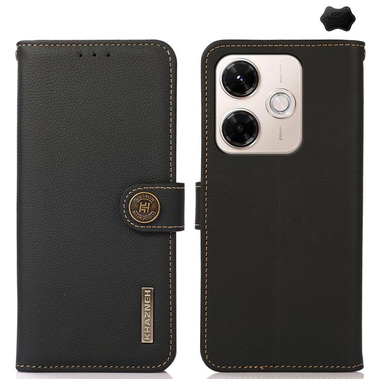 KHAZNEH Custer Texture RFID Genuine Leather Phone Case, For Redmi A7 Pro 171mm / Poco C85x 5G, For Redmi Turbo 5 Max / Poco X8 Pro Max, For Redmi Turbo 5 5G / Poco X8 Pro 5G, For Redmi Note 15 Pro+ 5G Global 163.3mm, For Redmi Note 15 5G Global 164mm  ...