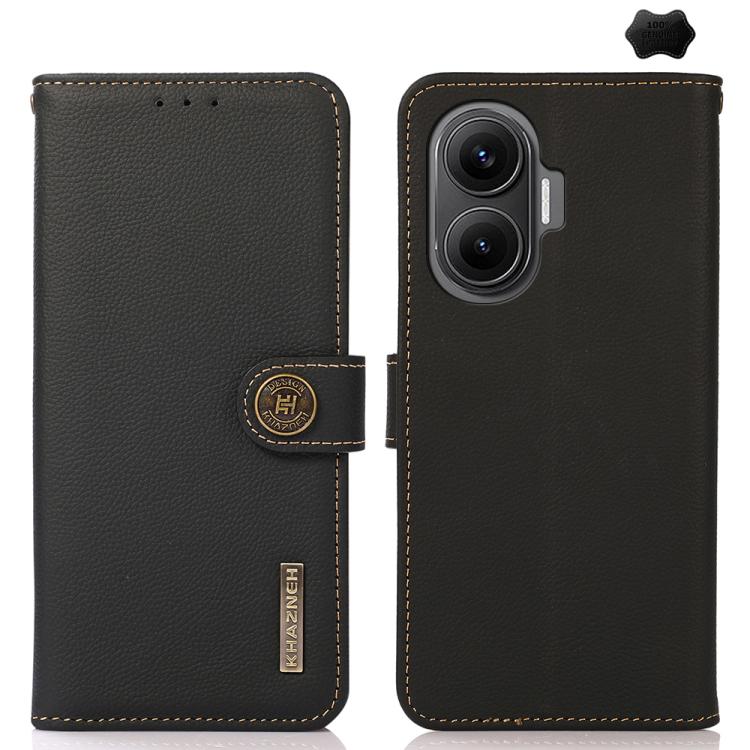 KHAZNEH Custer Texture RFID Genuine Leather Phone Case, For Redmi A7 Pro 171mm / Poco C85x 5G, For Redmi Turbo 5 Max / Poco X8 Pro Max, For Redmi Turbo 5 5G / Poco X8 Pro 5G, For Redmi Note 15 Pro+ 5G Global 163.3mm, For Redmi Note 15 5G Global 164mm  ...