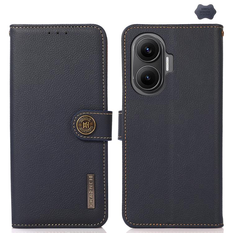 KHAZNEH Custer Texture RFID Genuine Leather Phone Case, For Redmi A7 Pro 171mm / Poco C85x 5G, For Redmi Turbo 5 Max / Poco X8 Pro Max, For Redmi Turbo 5 5G / Poco X8 Pro 5G, For Redmi Note 15 Pro+ 5G Global 163.3mm, For Redmi Note 15 5G Global 164mm  ...