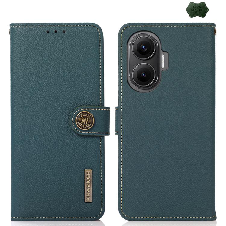 KHAZNEH Custer Texture RFID Genuine Leather Phone Case, For Redmi A7 Pro 171mm / Poco C85x 5G, For Redmi Turbo 5 Max / Poco X8 Pro Max, For Redmi Turbo 5 5G / Poco X8 Pro 5G, For Redmi Note 15 Pro+ 5G Global 163.3mm, For Redmi Note 15 5G Global 164mm  ...