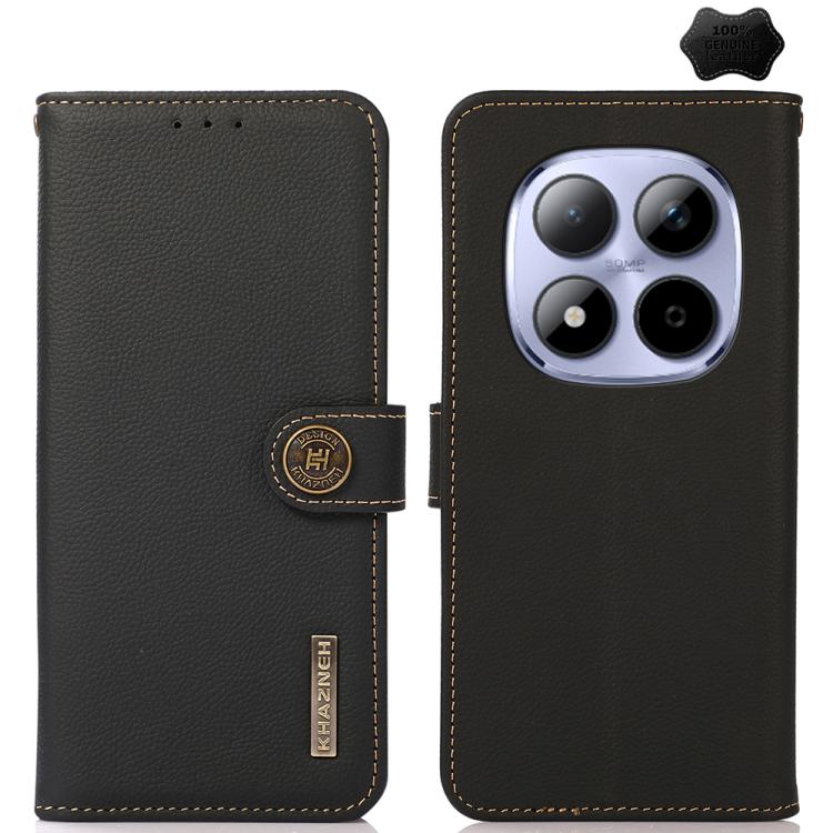 KHAZNEH Custer Texture RFID Genuine Leather Phone Case, For Redmi Note 17 4G Global 171mm, For Redmi A7 Pro 171mm / Poco C85x 5G, For Redmi Turbo 5 Max / Poco X8 Pro Max, For Redmi Turbo 5 5G / Poco X8 Pro 5G, For Redmi Note 15 Pro+ 5G Global 163.3mm  ...