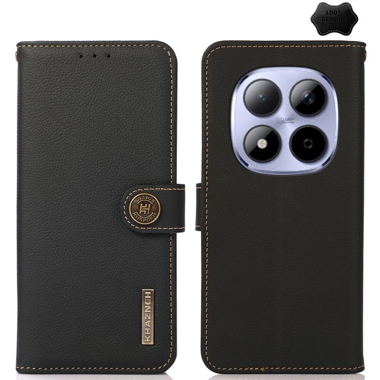KHAZNEH Custer Texture RFID Genuine Leather Phone Case, For Redmi A7 Pro 171mm / Poco C85x 5G, For Redmi Turbo 5 Max / Poco X8 Pro Max, For Redmi Turbo 5 5G / Poco X8 Pro 5G, For Redmi Note 15 Pro+ 5G Global 163.3mm, For Redmi Note 15 5G Global 164mm  ...