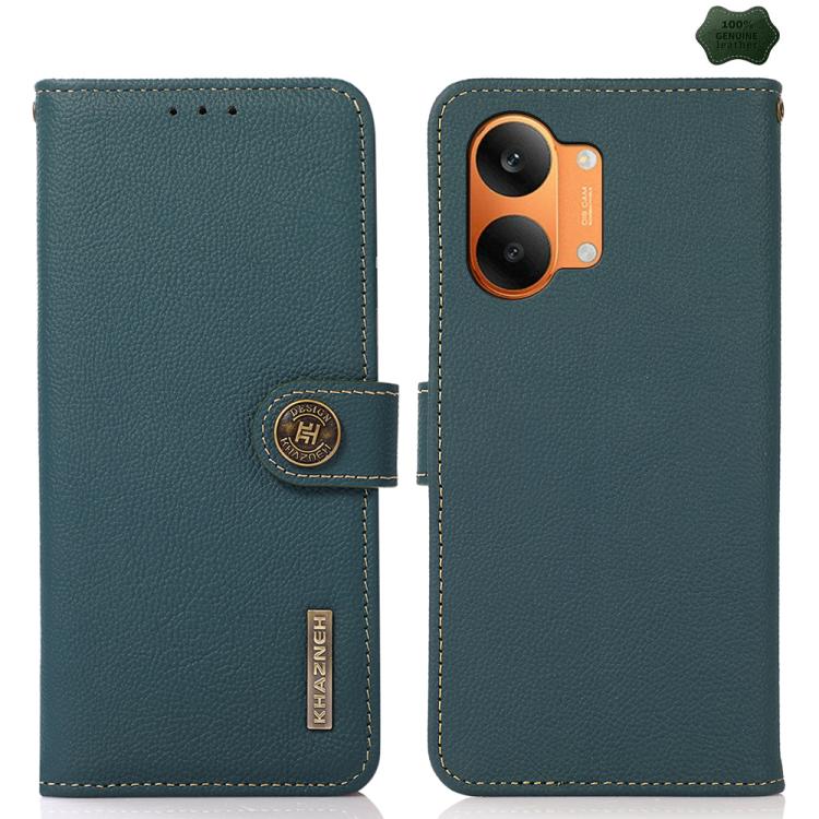 KHAZNEH Custer Texture RFID Genuine Leather Phone Case, For Redmi Note 17 4G Global 171mm, For Redmi A7 Pro 171mm / Poco C85x 5G, For Redmi Turbo 5 Max / Poco X8 Pro Max, For Redmi Turbo 5 5G / Poco X8 Pro 5G, For Redmi Note 15 Pro+ 5G Global 163.3mm  ...