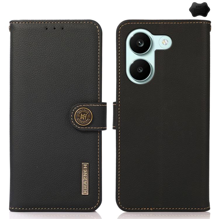 KHAZNEH Custer Texture RFID Genuine Leather Phone Case, For Redmi Note 17 4G Global 171mm, For Redmi A7 Pro 171mm / Poco C85x 5G, For Redmi Turbo 5 Max / Poco X8 Pro Max, For Redmi Turbo 5 5G / Poco X8 Pro 5G, For Redmi Note 15 Pro+ 5G Global 163.3mm  ...