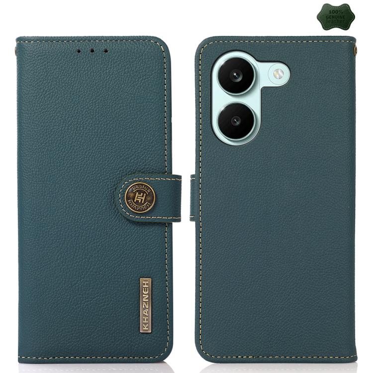 KHAZNEH Custer Texture RFID Genuine Leather Phone Case, For Redmi Note 17 4G Global 171mm, For Redmi A7 Pro 171mm / Poco C85x 5G, For Redmi Turbo 5 Max / Poco X8 Pro Max, For Redmi Turbo 5 5G / Poco X8 Pro 5G, For Redmi Note 15 Pro+ 5G Global 163.3mm  ...