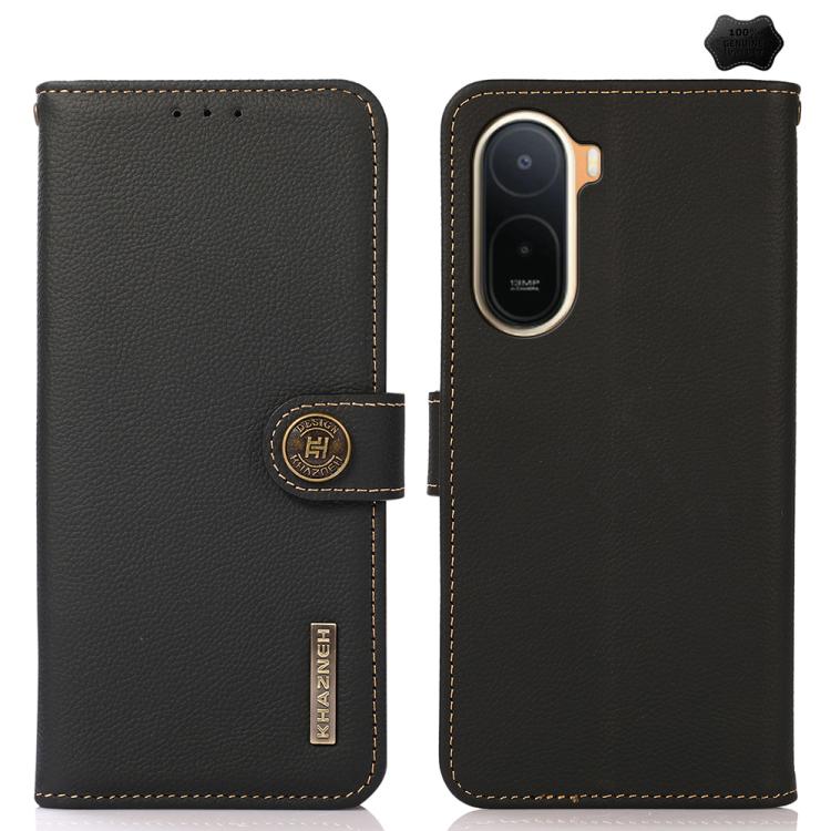KHAZNEH Custer Texture RFID Genuine Leather Phone Case, For Redmi Note 17 4G Global 171mm, For Redmi A7 Pro 171mm / Poco C85x 5G, For Redmi Turbo 5 Max / Poco X8 Pro Max, For Redmi Turbo 5 5G / Poco X8 Pro 5G, For Redmi Note 15 Pro+ 5G Global 163.3mm  ...