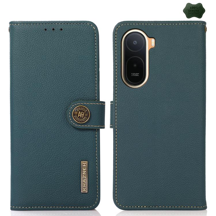 KHAZNEH Custer Texture RFID Genuine Leather Phone Case, For Redmi Note 17 4G Global 171mm, For Redmi A7 Pro 171mm / Poco C85x 5G, For Redmi Turbo 5 Max / Poco X8 Pro Max, For Redmi Turbo 5 5G / Poco X8 Pro 5G, For Redmi Note 15 Pro+ 5G Global 163.3mm  ...