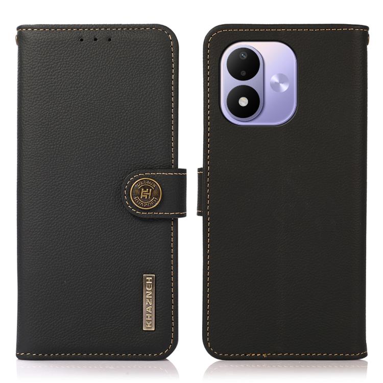 KHAZNEH Custer Texture RFID Genuine Leather Phone Case, For Redmi Note 17 4G Global 171mm, For Redmi A7 Pro 171mm / Poco C85x 5G, For Redmi Turbo 5 Max / Poco X8 Pro Max, For Redmi Turbo 5 5G / Poco X8 Pro 5G, For Redmi Note 15 Pro+ 5G Global 163.3mm  ...