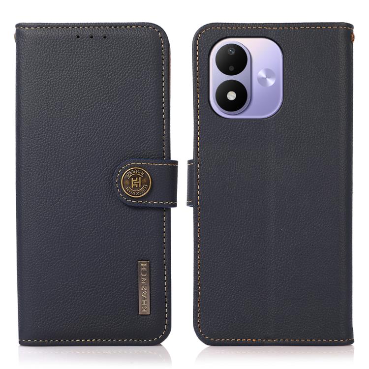 KHAZNEH Custer Texture RFID Genuine Leather Phone Case, For Redmi Note 17 4G Global 171mm, For Redmi A7 Pro 171mm / Poco C85x 5G, For Redmi Turbo 5 Max / Poco X8 Pro Max, For Redmi Turbo 5 5G / Poco X8 Pro 5G, For Redmi Note 15 Pro+ 5G Global 163.3mm  ...