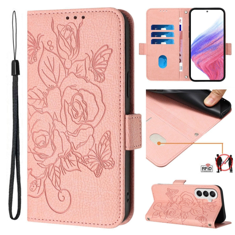 Embossed Rose RFID Anti-theft Leather Phone Case, For Samsung Galaxy A16 5G, For Samsung Galaxy A06 4G, For Samsung Galaxy A15 5G / 4G, For Samsung Galaxy A55 5G, For Samsung Galaxy A35 5G, For Samsung Galaxy A05 4G Global                              ...