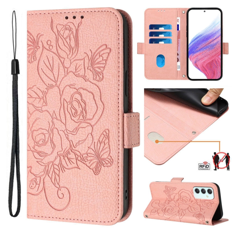 Embossed Rose RFID Anti-theft Leather Phone Case, For Samsung Galaxy A16 5G, For Samsung Galaxy A06 4G, For Samsung Galaxy A15 5G / 4G, For Samsung Galaxy A55 5G, For Samsung Galaxy A35 5G, For Samsung Galaxy A05 4G Global                              ...