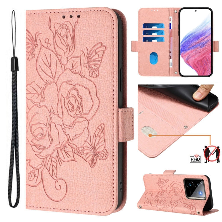 Embossed Rose RFID Anti-theft Leather Phone Case, For Realme 14x Global / V70 5G / C75 5G, For Realme Narzo 80 Pro / 14 Pro 5G India, For Realme 14 5G / 14T 5G Global, For Realme P3 Ultra 5G, For Realme P3 5G, For Realme 14 Pro+ 5G, For Realme 14 Pro 5...