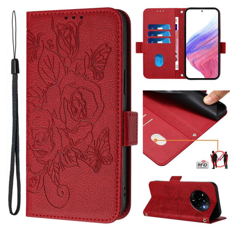 Embossed Rose RFID Anti-theft Leather Phone Case, For Realme 14x Global / V70 5G / C75 5G, For Realme Narzo 80 Pro / 14 Pro 5G India, For Realme 14 5G / 14T 5G Global, For Realme P3 Ultra 5G, For Realme P3 5G, For Realme 14 Pro+ 5G, For Realme 14 Pro 5...